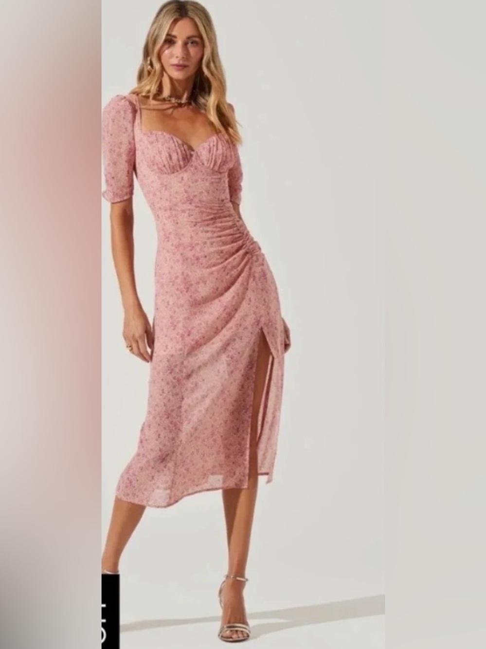 Astr the Label- Pink Floral Sweetheart Midi Dress- never worn- XS - Picture 3 of 5